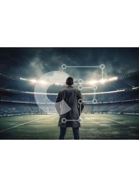 Intra Συλλεκτικό Ξύλινο Παζλ Plywood  4mm - Άτομο που στέκεται στο γήπεδο ποδοσφαίρου τη νύχτα Σε Ξύλινο Κουτί - Διαστάσεις Puzzle: 10x10 cm – 25 κομμάτια