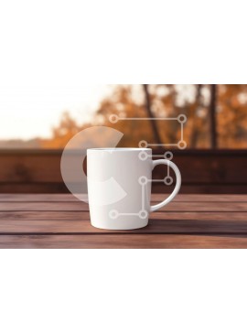 Intra Συλλεκτικό Ξύλινο Παζλ Plywood  4mm - Λευκή κούπα καφέ σε ξύλινο τραπέζι με θέα στα δέντρα και τα βουνά Σε Ξύλινο Κουτί - Διαστάσεις Puzzle: 10x10 cm – 25 κομμάτια