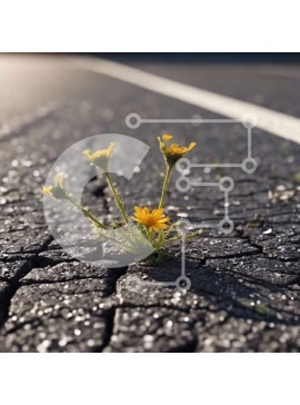 Intra Συλλεκτικό Ξύλινο Παζλ Plywood  4mm - Ενιαίο κίτρινο λουλούδι που μεγαλώνει σε ραγισμένο δρόμο Σε Ξύλινο Κουτί - Διαστάσεις: 10x10 cm – 25 κομμάτια