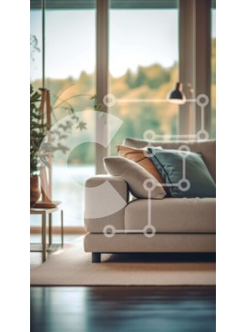 Intra Συλλεκτικό Ξύλινο Παζλ Plywood  4mm - Κομψό και άνετο μοντέρνο σαλόνι με μεγάλο παράθυρο και φυτό σε γλάστρα Σε Ξύλινο Κουτί - Διαστάσεις Puzzle: 10x10 cm – 25 κομμάτια