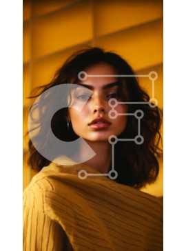 Intra Συλλεκτικό Ξύλινο Παζλ Plywood  4mm - Πορτρέτο μιας γυναίκας με ένα κίτρινο πουλόβερ Σε Ξύλινο Κουτί - Διαστάσεις Puzzle: 10x10 cm – 25 κομμάτια