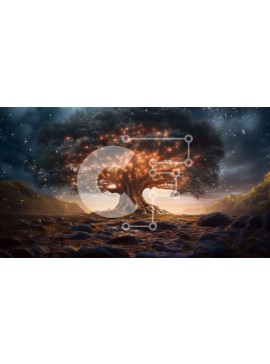 Intra Συλλεκτικό Ξύλινο Παζλ Plywood  4mm - Ειρηνική νυχτερινή σκηνή του Oak Tree στο σκοτεινό δάσος Σε Ξύλινο Κουτί - Διαστάσεις: 10x10 cm – 25 κομμάτια