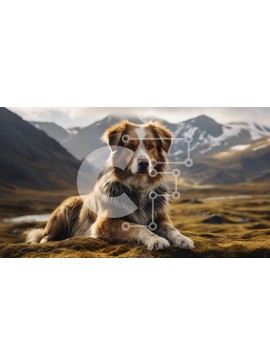 Intra Συλλεκτικό Ξύλινο Παζλ Plywood  4mm - Περίεργος σκύλος στον βράχο ποώδη στο ορεινό τοπίο Σε Ξύλινο Κουτί - Διαστάσεις: 10x10 cm – 25 κομμάτια