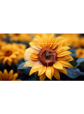 Intra Συλλεκτικό Ξύλινο Παζλ Plywood  4mm - Όμορφη εικόνα ενός ηλίανθου με σταγονίδια νερού στα πέταλα Σε Ξύλινο Κουτί - Διαστάσεις: 10x10 cm – 25 κομμάτια