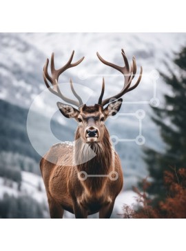 Intra Συλλεκτικό Ξύλινο Παζλ Plywood  4mm - Κόκκινα ελάφια με μεγάλα ελαφοκέρατα στο χιονισμένο τοπίο Σε Ξύλινο Κουτί - Διαστάσεις: 10x10 cm – 25 κομμάτια