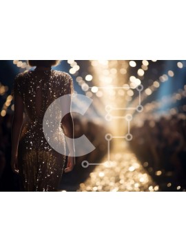 Intra Συλλεκτικό Ξύλινο Παζλ Plywood  4mm - Κομψή γυναίκα με χρυσό φόρεμα στην πασαρέλα μόδας Σε Ξύλινο Κουτί - Διαστάσεις Puzzle: 10x10 cm – 25 κομμάτια