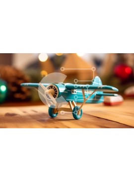 Intra Συλλεκτικό Ξύλινο Παζλ Plywood  4mm - Vintage παιχνίδι αεροπλάνο σε ξύλινο τραπέζι με χριστουγεννιάτικα στολίδια Σε Ξύλινο Κουτί - Διαστάσεις Puzzle: 10x10 cm – 25 κομμάτια