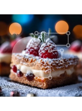 Σετ των 2 Intra Συλλεκτικό Ξύλινο Παζλ Plywood  4mm - Λαχταριστό επιδόρπιο με σμέουρα, κρέμα και ζάχαρη άχνη Σε Ξύλινο Κουτί - Διαστάσεις: 10x10 cm – 25 κομμάτια