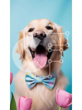 Σετ των 2 Intra Συλλεκτικό Ξύλινο Παζλ Plywood  4mm - Σκύλος Golden Retriever με παπιγιόν και ροζ τουλίπες Σε Ξύλινο Κουτί - Διαστάσεις: 10x10 cm – 25 κομμάτια