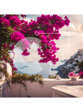 Intra Συλλεκτικό Ξύλινο Παζλ Plywood  4mm - Όμορφος κήπος με ροζ λουλούδια και θέα στον ωκεανό Σε Ξύλινο Κουτί - Διαστάσεις: 10x10 cm – 25 κομμάτια