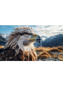 Intra Συλλεκτικό Ξύλινο Παζλ Plywood  4mm - Κοντινό πλάνο του κεφαλιού ενός αετού με βουνά και μπλε ουρανό Σε Ξύλινο Κουτί - Διαστάσεις: 10x10 cm – 25 κομμάτια