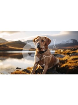 Σετ των 2 Intra Συλλεκτικό Ξύλινο Παζλ Plywood  4mm - Labrador Retriever Dog δίπλα στη λίμνη Σε Ξύλινο Κουτί - Διαστάσεις: 10x10 cm – 25 κομμάτια