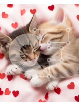 Σετ των 2 Intra Συλλεκτικό Ξύλινο Παζλ Plywood  4mm - Δύο γατάκια στριμώχνονται μαζί σε ένα κρεβάτι με κόκκινες καρδιές Σε Ξύλινο Κουτί - Διαστάσεις: 10x10 cm – 25 κομμάτια