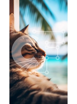 Σετ των 2 Intra Συλλεκτικό Ξύλινο Παζλ Plywood  4mm - Αξιολάτρευτη γάτα που απολαμβάνει τη θέα μιας τροπικής παραλίας Σε Ξύλινο Κουτί - Διαστάσεις: 10x10 cm – 25 κομμάτια