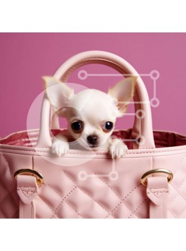 Intra Συλλεκτικό Ξύλινο Παζλ Plywood  4mm - Αξιολάτρευτη εικόνα ενός μικρού λευκού σκύλου σε μια ροζ τσάντα Σε Ξύλινο Κουτί - Διαστάσεις: 10x10 cm – 25 κομμάτια