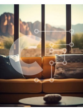 Intra Συλλεκτικό Ξύλινο Παζλ Plywood  4mm - Άνετο σαλόνι με κίτρινο καναπέ και γραφική θέα στο βουνό Σε Ξύλινο Κουτί - Διαστάσεις Puzzle: 10x10 cm – 25 κομμάτια