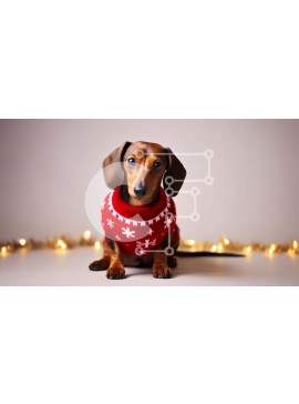 Σετ των 2 Intra Συλλεκτικό Ξύλινο Παζλ Plywood  4mm - Σκύλος Dachshund με κόκκινο πουλόβερ με γιορτινά φώτα Σε Ξύλινο Κουτί - Διαστάσεις: 10x10 cm – 25 κομμάτια