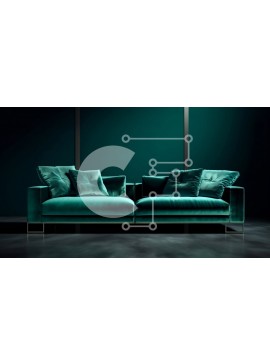 Intra Συλλεκτικό Ξύλινο Παζλ Plywood  4mm - Πράσινος βελούδινος καναπές σε σκοτεινό δωμάτιο με χρυσό πλαίσιο και φωτισμένο από πολυέλαιο Σε Ξύλινο Κουτί - Διαστάσεις Puzzle: 10x10 cm – 25 κομμάτια