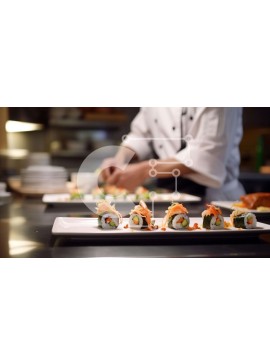 Σετ των 2 Intra Συλλεκτικό Ξύλινο Παζλ Plywood  4mm - Σεφ που προετοιμάζει τα ρολά σούσι στην κουζίνα Σε Ξύλινο Κουτί - Διαστάσεις: 10x10 cm – 25 κομμάτια