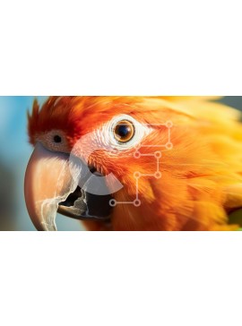 Intra Συλλεκτικό Ξύλινο Παζλ Plywood  4mm - Κοντινό πλάνο ενός πορτοκαλί και κίτρινου παπαγάλου Σε Ξύλινο Κουτί - Διαστάσεις: 10x10 cm – 25 κομμάτια