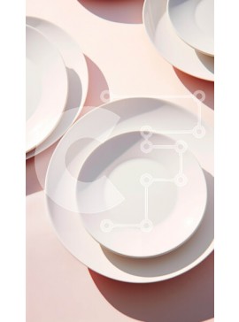 Intra Συλλεκτικό Ξύλινο Παζλ Plywood  4mm - Τέσσερα λευκά πιάτα σε ροζ φόντο για το σερβίρισμα του φαγητού Σε Ξύλινο Κουτί - Διαστάσεις: 10x10 cm – 25 κομμάτια