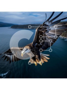 Intra Συλλεκτικό Ξύλινο Παζλ Plywood  4mm - Φαλακρός αετός που πετάει πάνω από τον ωκεανό Σε Ξύλινο Κουτί - Διαστάσεις: 10x10 cm – 25 κομμάτια