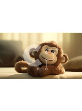 Intra Συλλεκτικό Ξύλινο Παζλ Plywood  4mm - Αξιολάτρευτο ζώο με γέμιση καφέ μαϊμού που χαμογελά στο κρεβάτι Σε Ξύλινο Κουτί - Διαστάσεις Puzzle: 10x10 cm – 25 κομμάτια