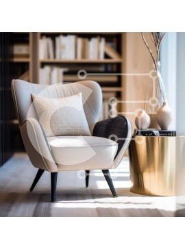 Intra Συλλεκτικό Ξύλινο Παζλ Plywood  4mm - Κομψή σχεδίαση σαλονιού με λευκή δερμάτινη πολυθρόνα και χρυσό βοηθητικό τραπέζι Σε Ξύλινο Κουτί - Διαστάσεις Puzzle: 10x10 cm – 25 κομμάτια