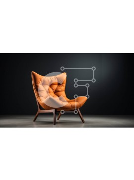 Intra Συλλεκτικό Ξύλινο Παζλ Plywood  4mm - Μοντέρνα πορτοκαλί δερμάτινη πολυθρόνα με ξύλινο σκελετό και πόδια Σε Ξύλινο Κουτί - Διαστάσεις Puzzle: 10x10 cm – 25 κομμάτια