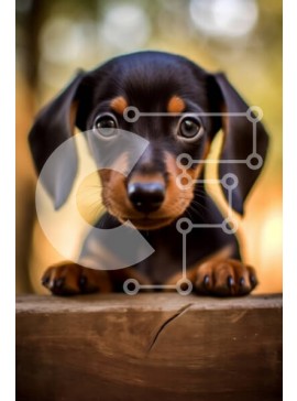 Σετ των 2 Intra Συλλεκτικό Ξύλινο Παζλ Plywood  4mm - Αξιολάτρευτη εικόνα ενός μαύρου και καστανού σκύλου Dachshund σε έναν ξύλινο φράκτη Σε Ξύλινο Κουτί - Διαστάσεις: 10x10 cm – 25 κομμάτια