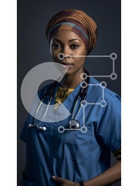 Intra Συλλεκτικό Ξύλινο Παζλ Plywood  4mm - Πορτρέτο μιας μαύρης γυναίκας γιατρού με μπλε τρίβει και λευκό παλτό εργαστηρίου Σε Ξύλινο Κουτί - Διαστάσεις Puzzle: 10x10 cm – 25 κομμάτια