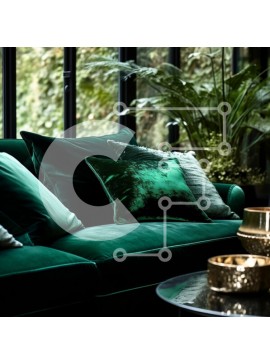 Intra Συλλεκτικό Ξύλινο Παζλ Plywood  4mm - Άνετος πράσινος βελούδινος καναπές σε δωμάτιο με θέα στον κήπο Σε Ξύλινο Κουτί - Διαστάσεις Puzzle: 10x10 cm – 25 κομμάτια