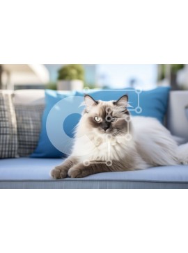 Σετ των 2 Intra Συλλεκτικό Ξύλινο Παζλ Plywood  4mm - Αφράτη λευκή και γκρίζα γάτα στον μπλε καναπέ Σε Ξύλινο Κουτί - Διαστάσεις: 10x10 cm – 25 κομμάτια