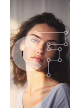 Intra Συλλεκτικό Ξύλινο Παζλ Plywood  4mm - Γυναικείο πορτρέτο ουδέτερης έκφρασης με μακριά καστανά μαλλιά και καστανά μάτια Σε Ξύλινο Κουτί - Διαστάσεις Puzzle: 10x10 cm – 25 κομμάτια