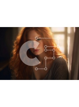 Intra Συλλεκτικό Ξύλινο Παζλ Plywood  4mm - Σοβαρό πορτρέτο κοκκινομάλλας γυναίκας με τον ορίζοντα της πόλης στο φόντο Σε Ξύλινο Κουτί - Διαστάσεις Puzzle: 10x10 cm – 25 κομμάτια