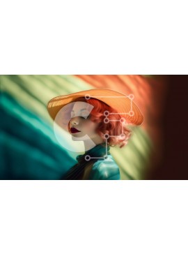 Intra Συλλεκτικό Ξύλινο Παζλ Plywood  4mm - Πολύχρωμο πορτρέτο μιας γυναίκας με κόκκινα μαλλιά και ένα φωτεινό φόρεμα Σε Ξύλινο Κουτί - Διαστάσεις Puzzle: 10x10 cm – 25 κομμάτια