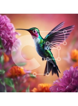 Intra Συλλεκτικό Ξύλινο Παζλ Plywood  4mm - Κολίμπρι που πετά πάνω από ένα χωράφι με πολύχρωμα λουλούδια Σε Ξύλινο Κουτί - Διαστάσεις: 10x10 cm – 25 κομμάτια