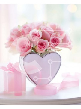 Intra Συλλεκτικό Ξύλινο Παζλ Plywood  4mm - Βάζο σε σχήμα καρδιάς με ροζ τριαντάφυλλα και κουτί δώρου Σε Ξύλινο Κουτί - Διαστάσεις Puzzle: 10x10 cm – 25 κομμάτια