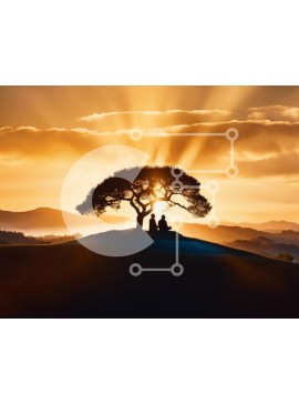 Intra Συλλεκτικό Ξύλινο Παζλ Plywood  4mm - Δύο άνθρωποι κάθονται κάτω από ένα δέντρο στο ηλιοβασίλεμα Σε Ξύλινο Κουτί - Διαστάσεις: 10x10 cm – 25 κομμάτια