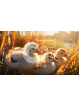 Intra Συλλεκτικό Ξύλινο Παζλ Plywood  4mm - Τρεις μωρές πάπιες σε ένα χωράφι με ψηλό γρασίδι στο ηλιοβασίλεμα Σε Ξύλινο Κουτί - Διαστάσεις: 10x10 cm – 25 κομμάτια