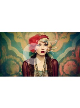 Σετ των 2 Intra Συλλεκτικό Ξύλινο Παζλ Plywood  4mm - Glamourous Flapper Woman στη μόδα της δεκαετίας του 1920 με κολιέ με χάντρες και φτερωτό κεφαλάκι Σε Ξύλινο Κουτί - Διαστάσεις: 10x10 cm – 25 κομμάτια