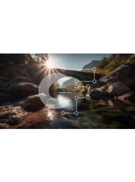 Intra Συλλεκτικό Ξύλινο Παζλ Plywood  4mm - Όμορφη θέα ενός ποταμού που ρέει μέσα από ένα βραχώδες φαράγγι με πέτρινη αψιδωτή γέφυρα στο προσκήνιο Σε Ξύλινο Κουτί - Διαστάσεις: 10x10 cm – 25 κομμάτια