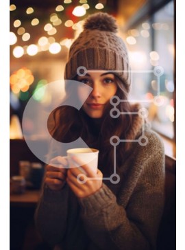 Intra Συλλεκτικό Ξύλινο Παζλ Plywood  4mm - Νεαρή γυναίκα που απολαμβάνει ένα γεύμα σε εσωτερικό περιβάλλον Σε Ξύλινο Κουτί - Διαστάσεις Puzzle: 10x10 cm – 25 κομμάτια