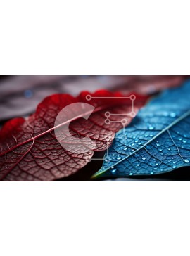 Intra Συλλεκτικό Ξύλινο Παζλ Plywood  4mm - Εκπληκτική εικόνα από κοντά ενός κόκκινου και μπλε φύλλου με σταγονίδια νερού Σε Ξύλινο Κουτί - Διαστάσεις: 10x10 cm – 25 κομμάτια