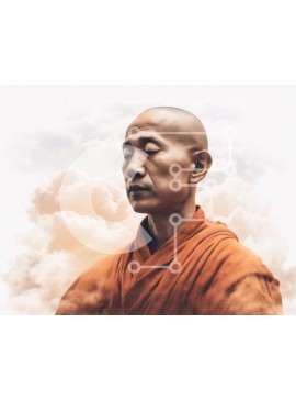 Intra Συλλεκτικό Ξύλινο Παζλ Plywood  4mm - Πορτρέτο ενός διαλογιζόμενου μοναχού στα σύννεφα Σε Ξύλινο Κουτί - Διαστάσεις Puzzle: 10x10 cm – 25 κομμάτια