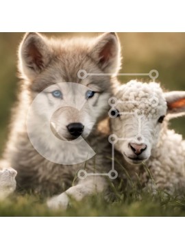 Intra Συλλεκτικό Ξύλινο Παζλ Plywood  4mm - Λύκος και αρνί σε μια ειρηνική στιγμή Σε Ξύλινο Κουτί - Διαστάσεις: 10x10 cm – 25 κομμάτια