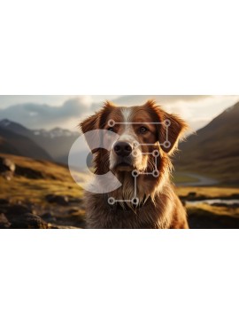 Intra Συλλεκτικό Ξύλινο Παζλ Plywood  4mm - Καφέ και λευκό σκυλί σε βραχώδες έδαφος με φόντο βουνών Σε Ξύλινο Κουτί - Διαστάσεις: 10x10 cm – 25 κομμάτια