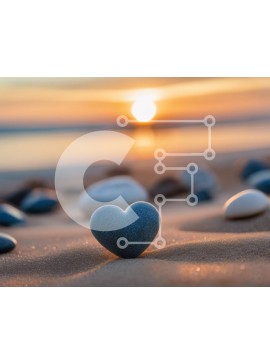 Intra Συλλεκτικό Ξύλινο Παζλ Plywood  4mm - Βράχος σε σχήμα καρδιάς στην παραλία στο ηλιοβασίλεμα Σε Ξύλινο Κουτί - Διαστάσεις: 10x10 cm – 25 κομμάτια