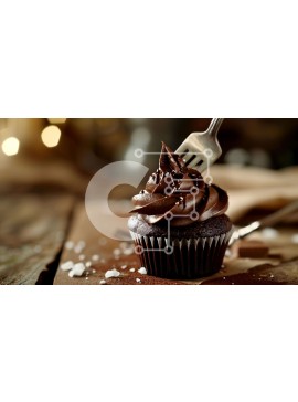 Σετ των 2 Intra Συλλεκτικό Ξύλινο Παζλ Plywood  4mm - Νόστιμο Cupcake με παγωμένο σοκολάτα με πιρούνι Σε Ξύλινο Κουτί - Διαστάσεις: 10x10 cm – 25 κομμάτια