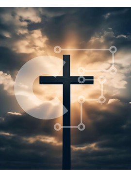 Intra Συλλεκτικό Ξύλινο Παζλ Plywood  4mm - Μαύρος Σταυρός που συμβολίζει τη χριστιανική πίστη στον συννεφιασμένο ουρανό Σε Ξύλινο Κουτί - Διαστάσεις Puzzle: 10x10 cm – 25 κομμάτια